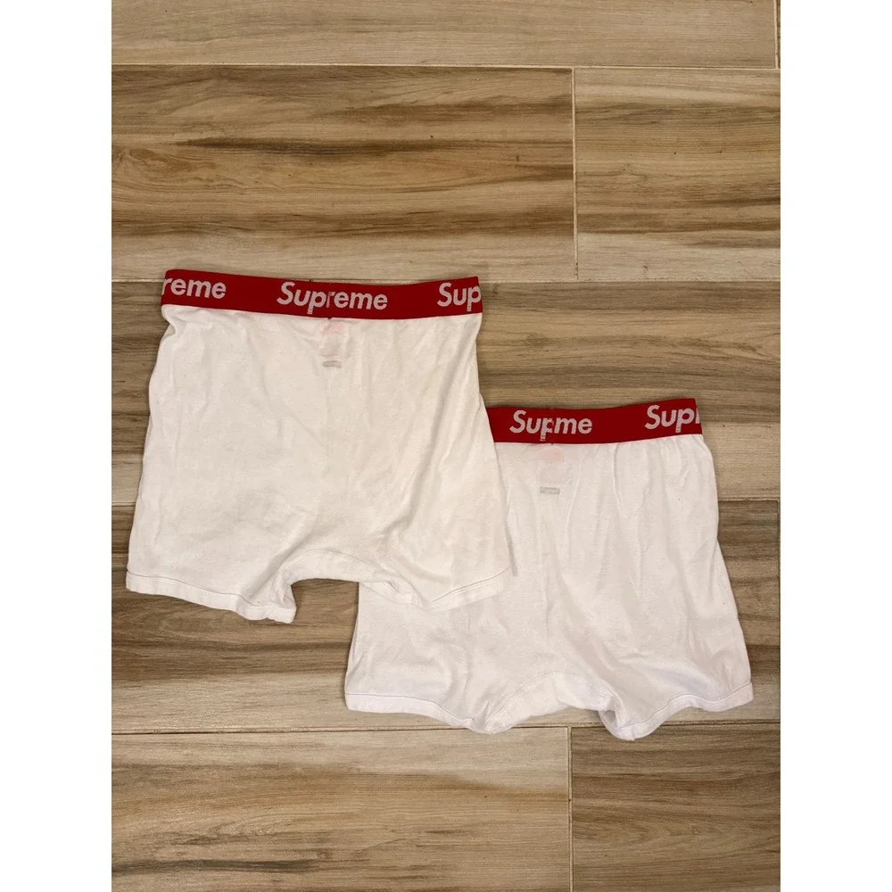 Supreme Hanes Boxer Briefs White Red Logo Waistband 2 Pack Mens Medium